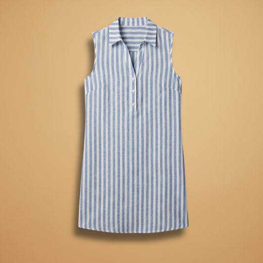 Shirt Dress with Vertical Stripes and Collar for Women
