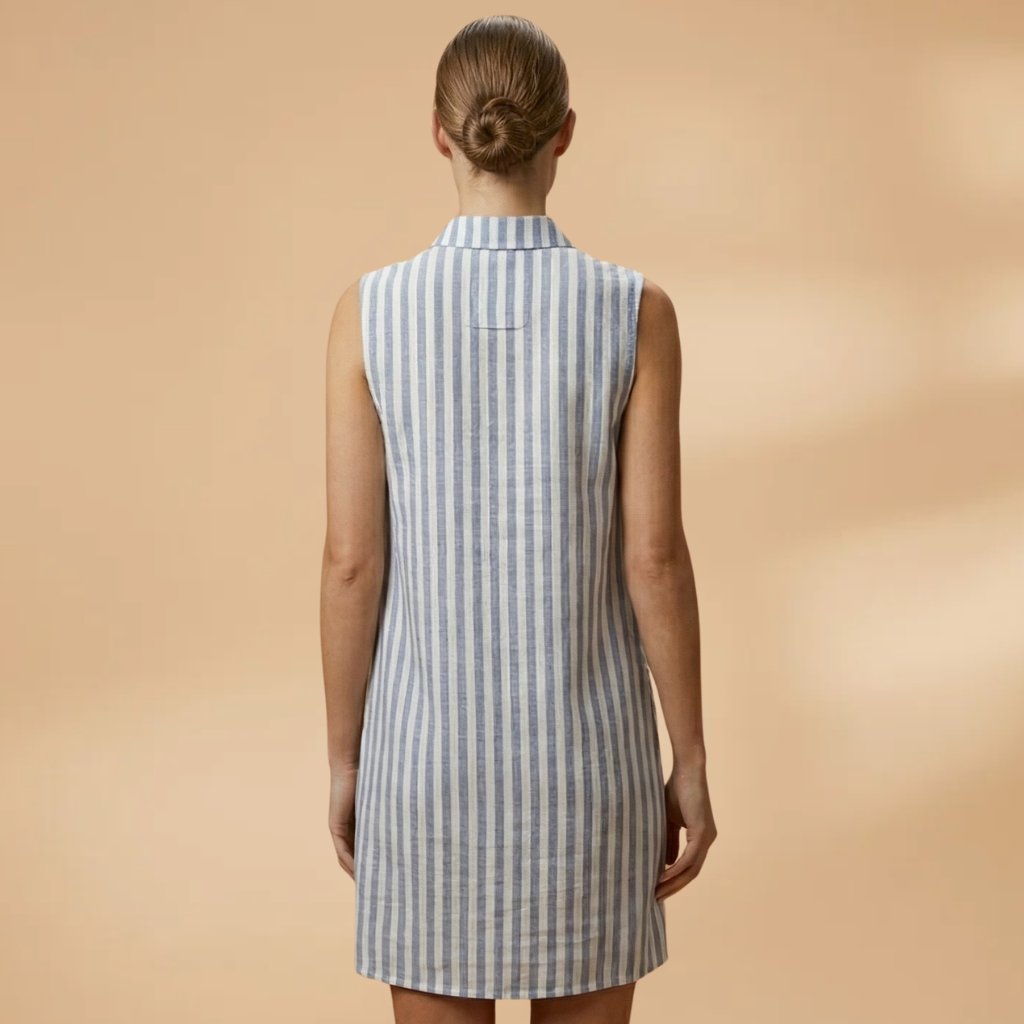 Shirt Dress with Vertical Stripes and Collar for Women