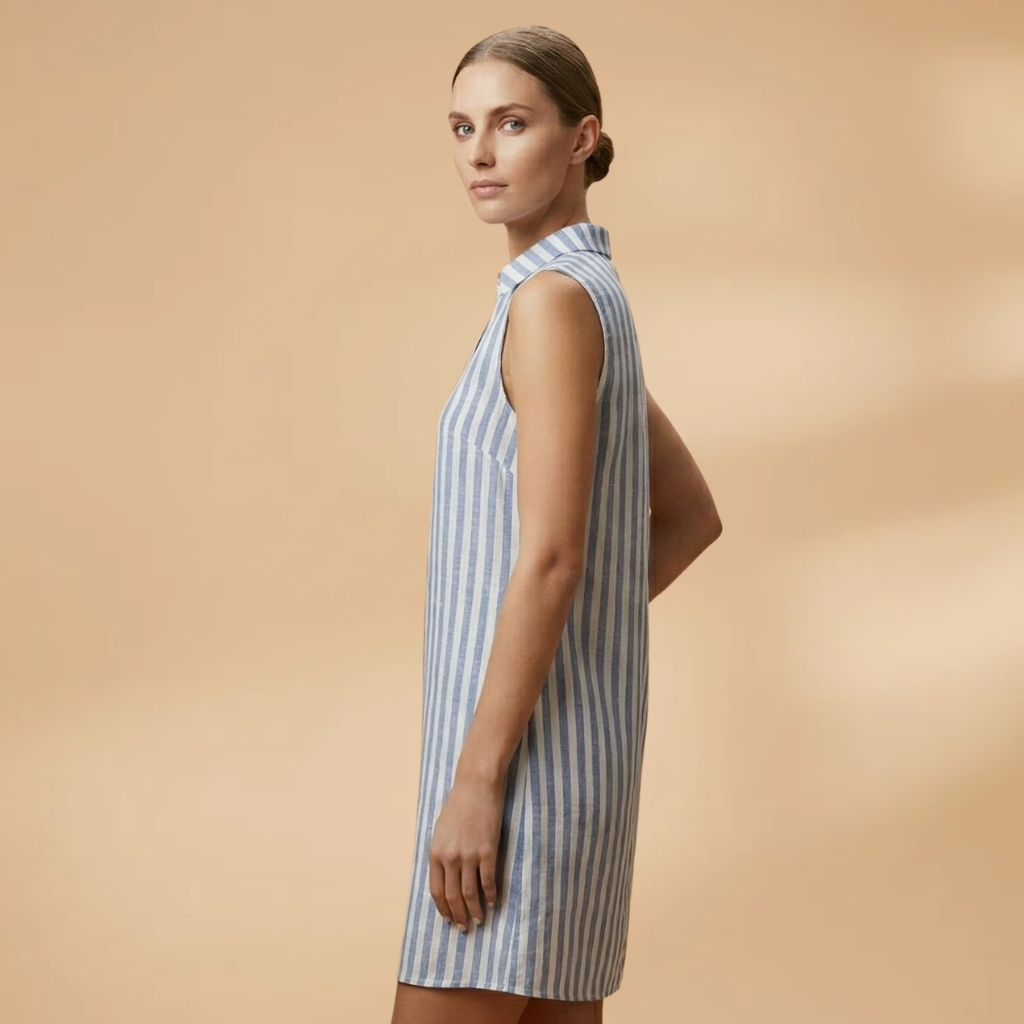 Shirt Dress with Vertical Stripes and Collar for Women