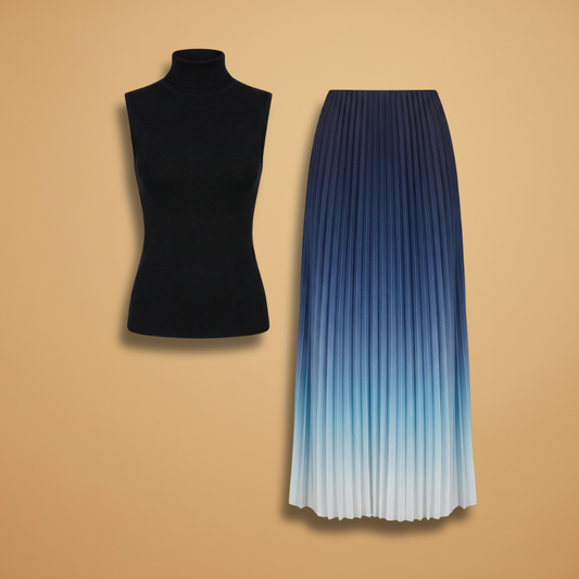 Sleeveless Evening Maxi Dress with Pleated Skirt and Ombre Surface for Women