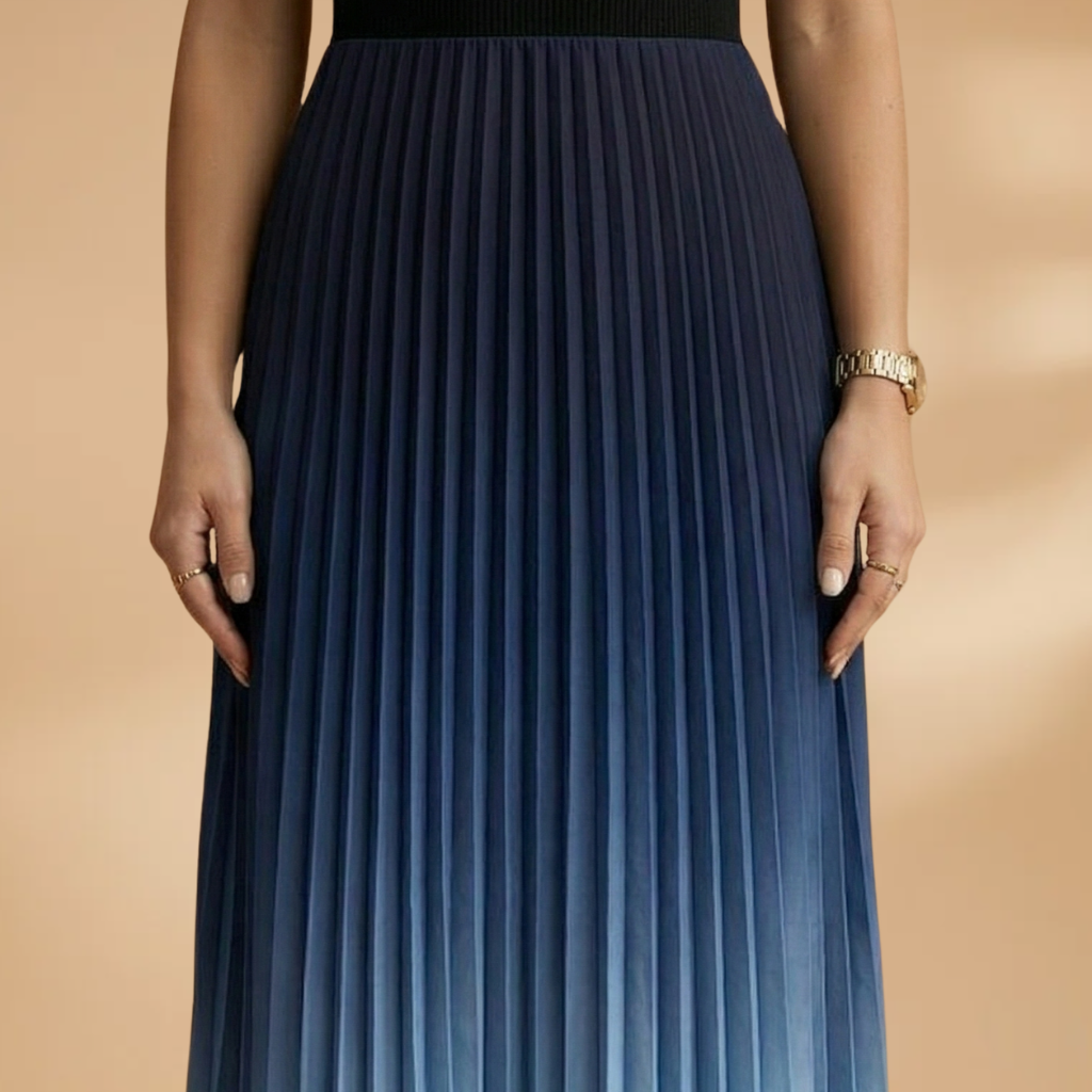 Sleeveless Evening Maxi Dress with Pleated Skirt and Ombre Surface for Women