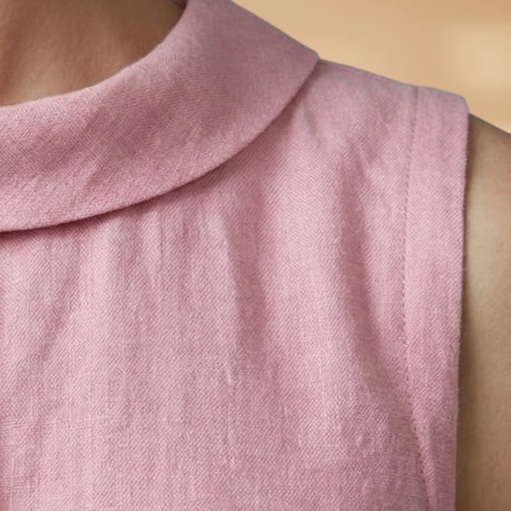 Sleeveless Top with Rolled Neckline and Woven Surface for Women