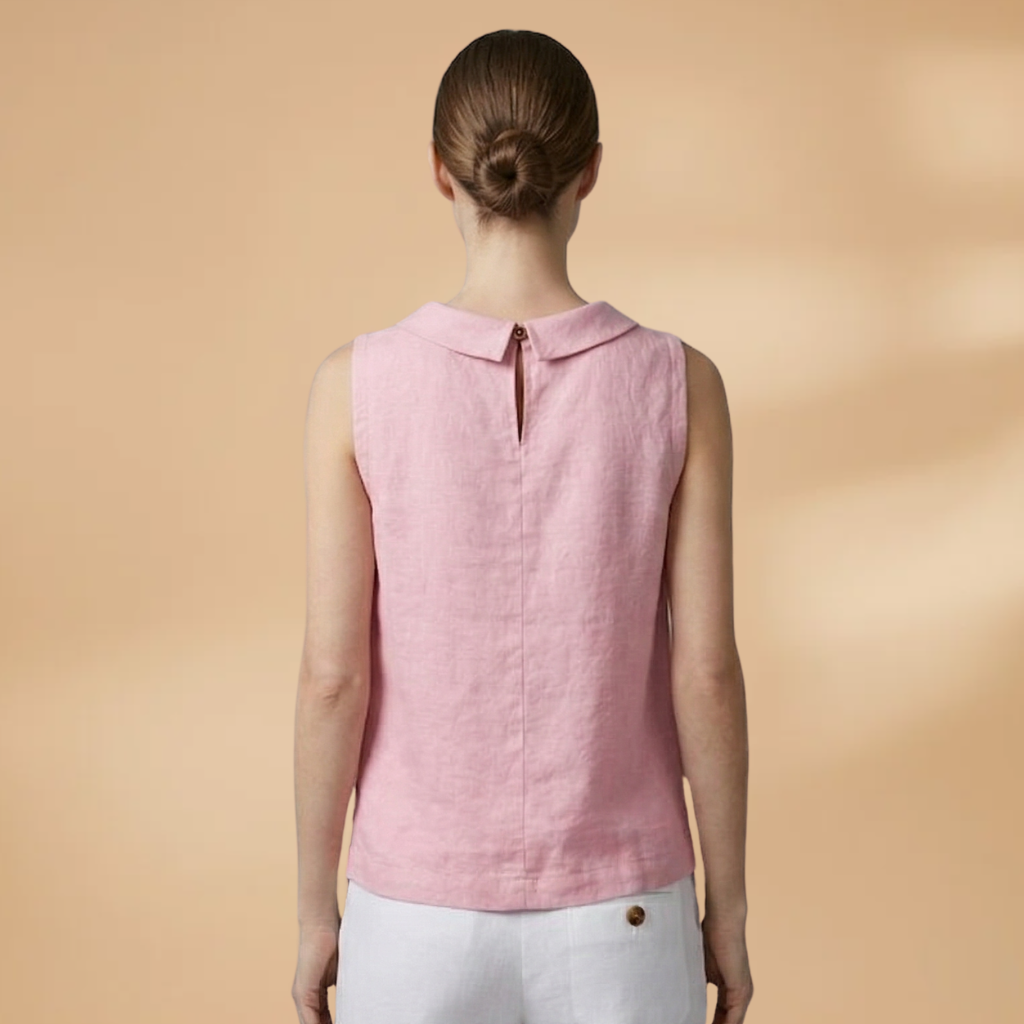Sleeveless Top with Rolled Neckline and Woven Surface for Women