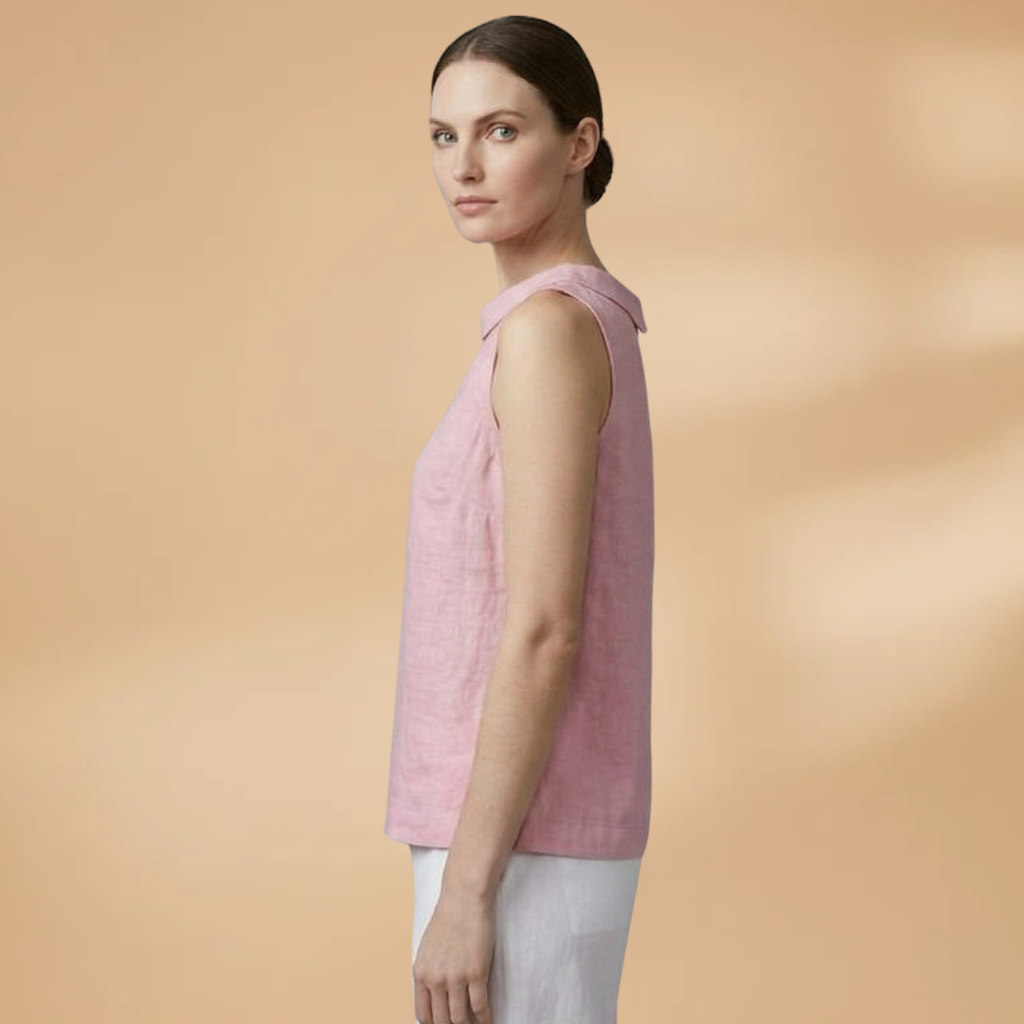 Sleeveless Top with Rolled Neckline and Woven Surface for Women
