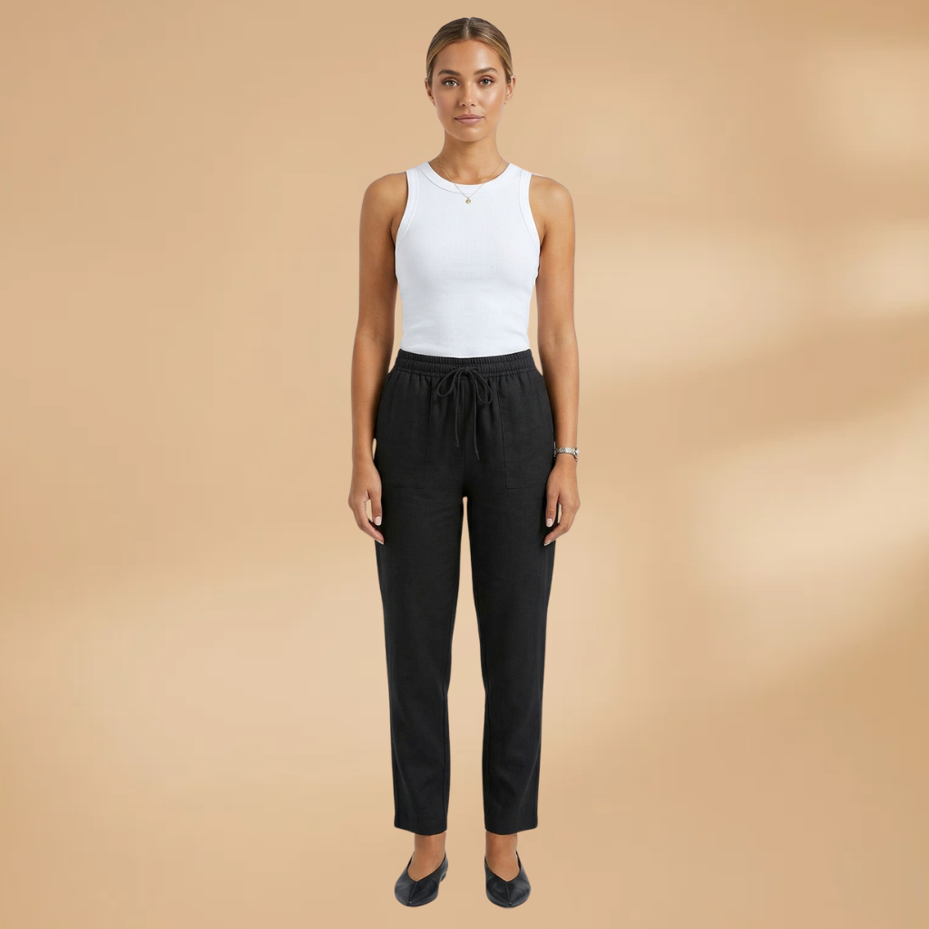 Trousers with Elastic Waistband and Adjustable Drawstring for Women