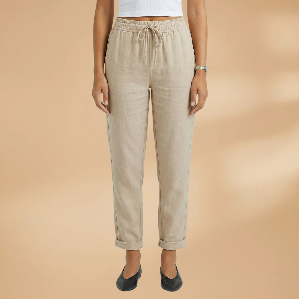 Trousers with Elastic Waistband and Adjustable Drawstring for Women