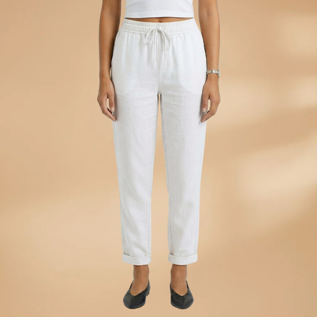 Trousers with Elastic Waistband and Adjustable Drawstring for Women