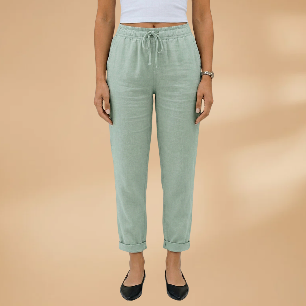 Trousers with Elastic Waistband and Adjustable Drawstring for Women