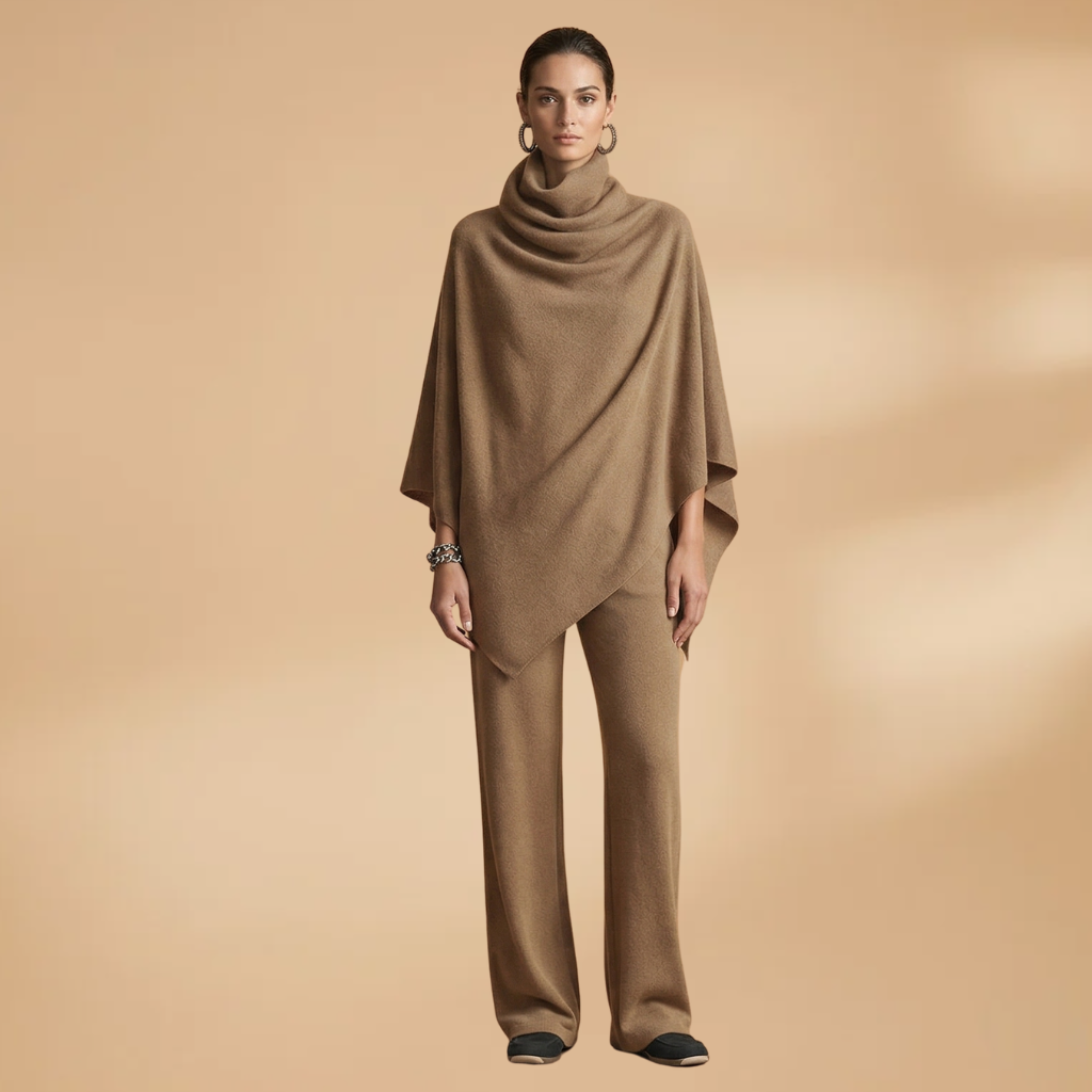 Two-Piece Set with Draped Front and Tapered Legs for Women
