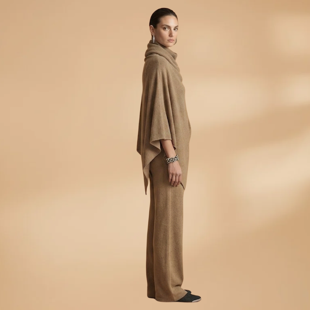 Two-Piece Set with Draped Front and Tapered Legs for Women