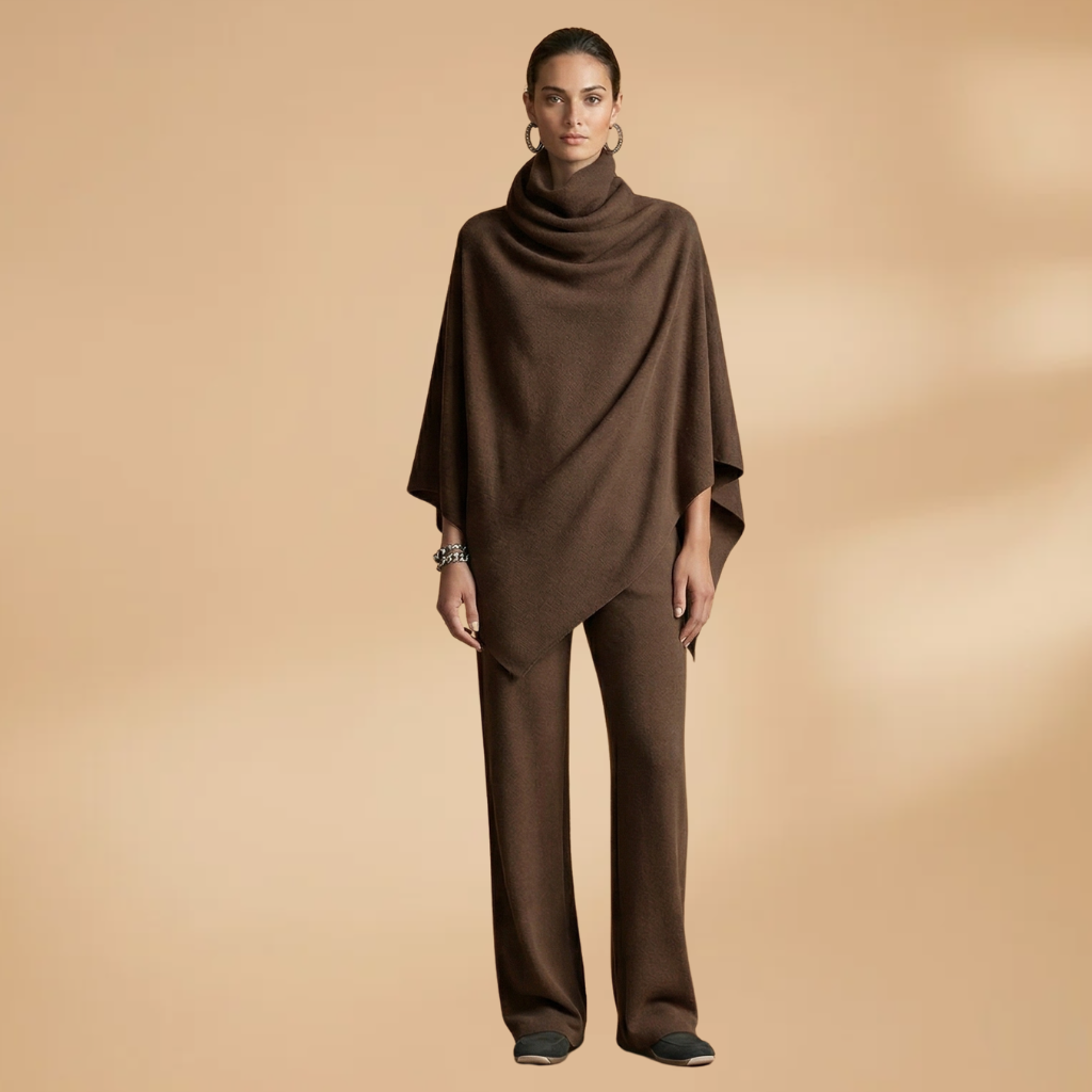 Two-Piece Set with Draped Front and Tapered Legs for Women