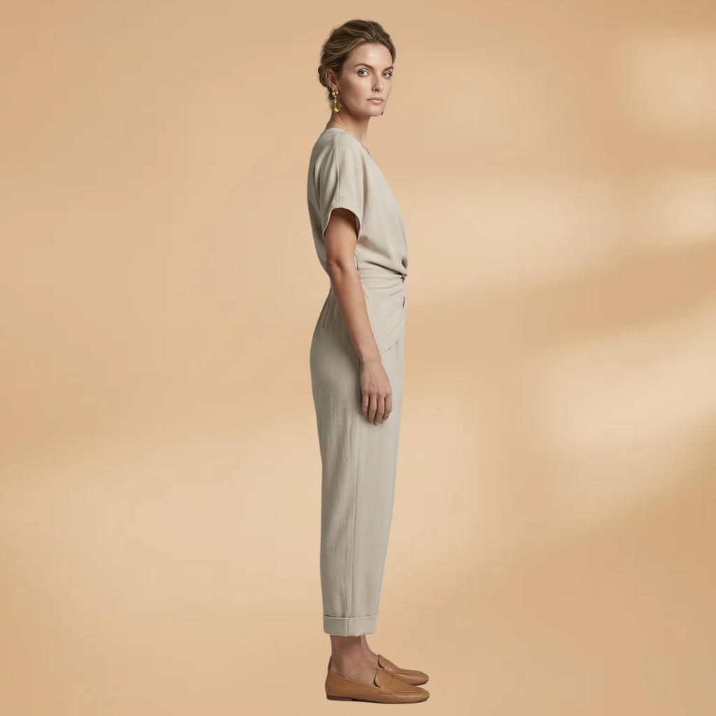 Two-Piece Set with Wrap Top and Cropped Trousers for Women