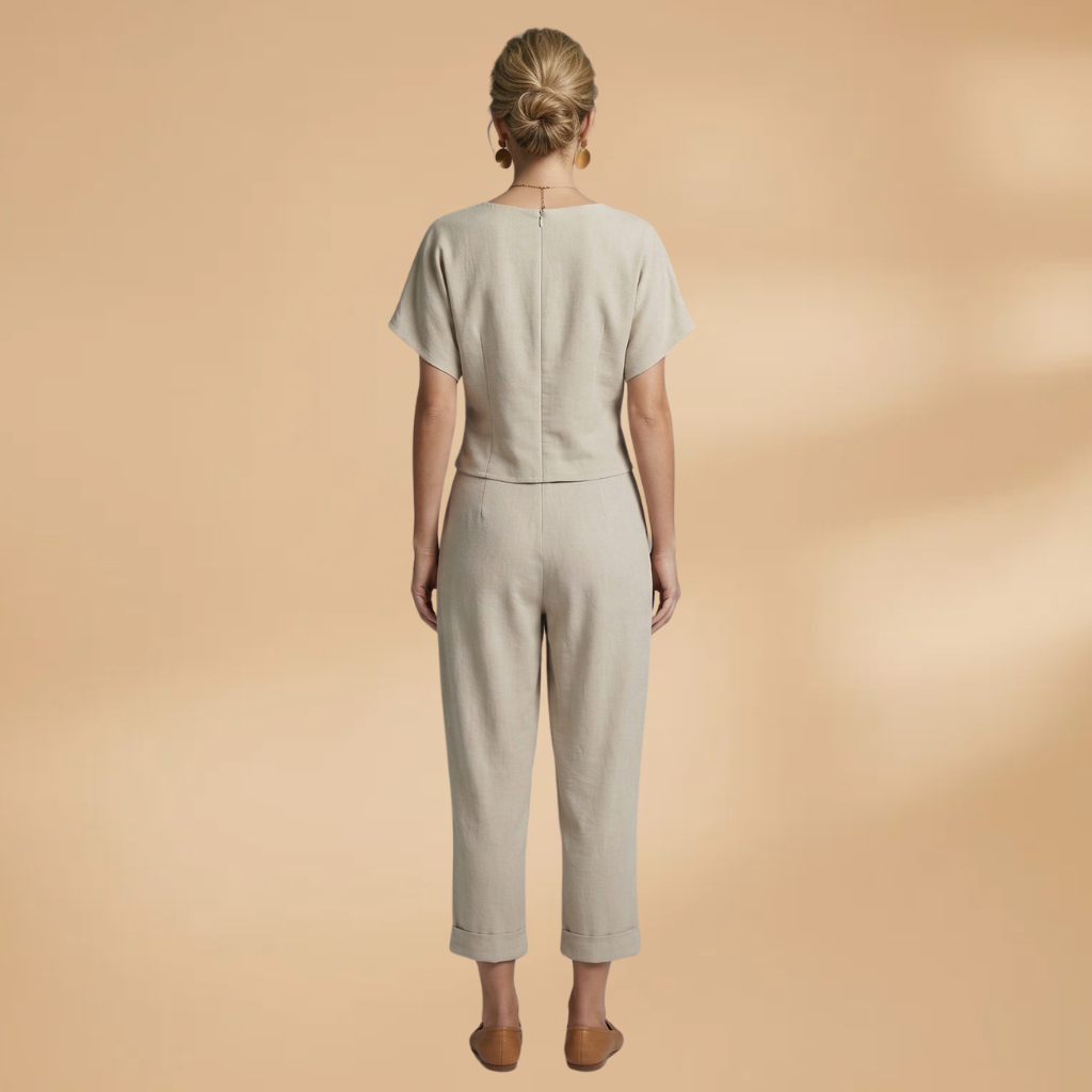 Two-Piece Set with Wrap Top and Cropped Trousers for Women