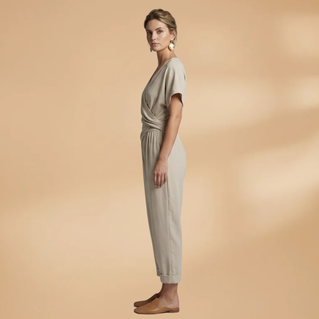 Two-Piece Set with Wrap Top and Cropped Trousers for Women