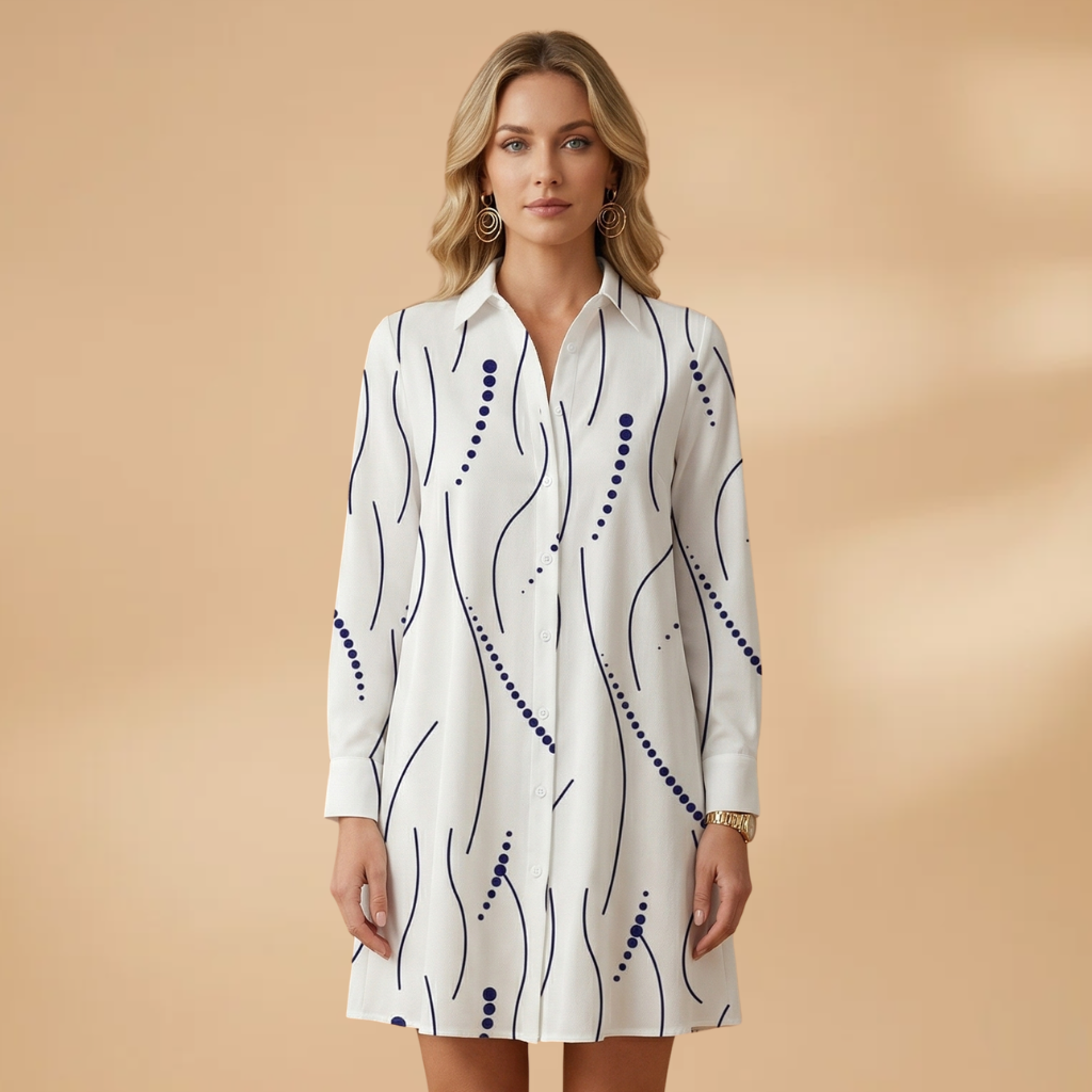 shirt-dress with a wavy collar design and relaxed fit for everyday comfort for Women