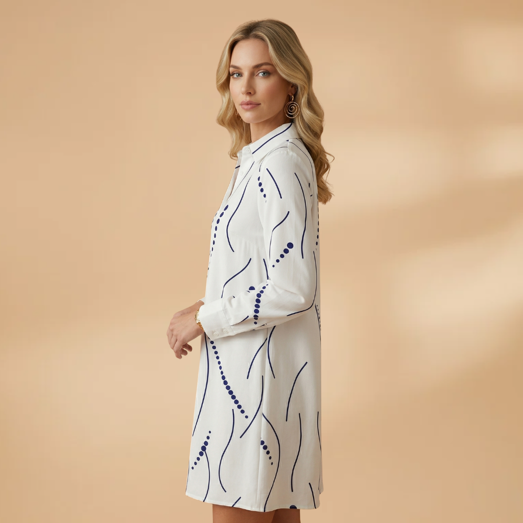 shirt-dress with a wavy collar design and relaxed fit for everyday comfort for Women
