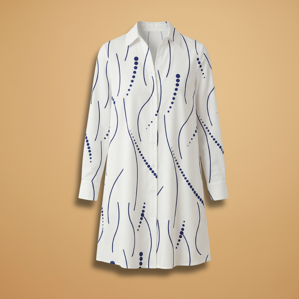 shirt-dress with a wavy collar design and relaxed fit for everyday comfort for Women
