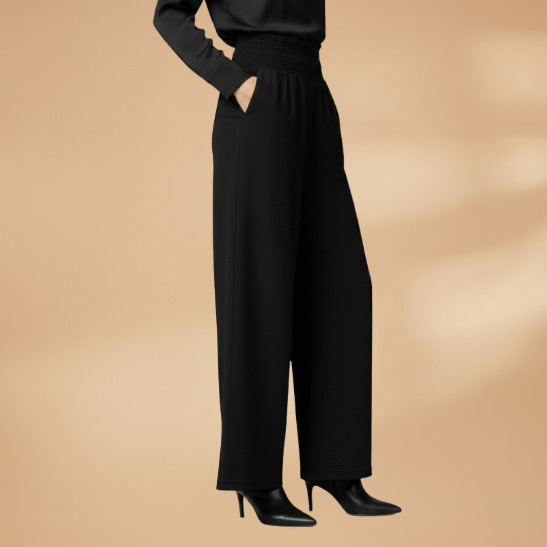 Womens Wide Leg Palazzo Pants - High Waisted Elastic Waistband with Side Slits