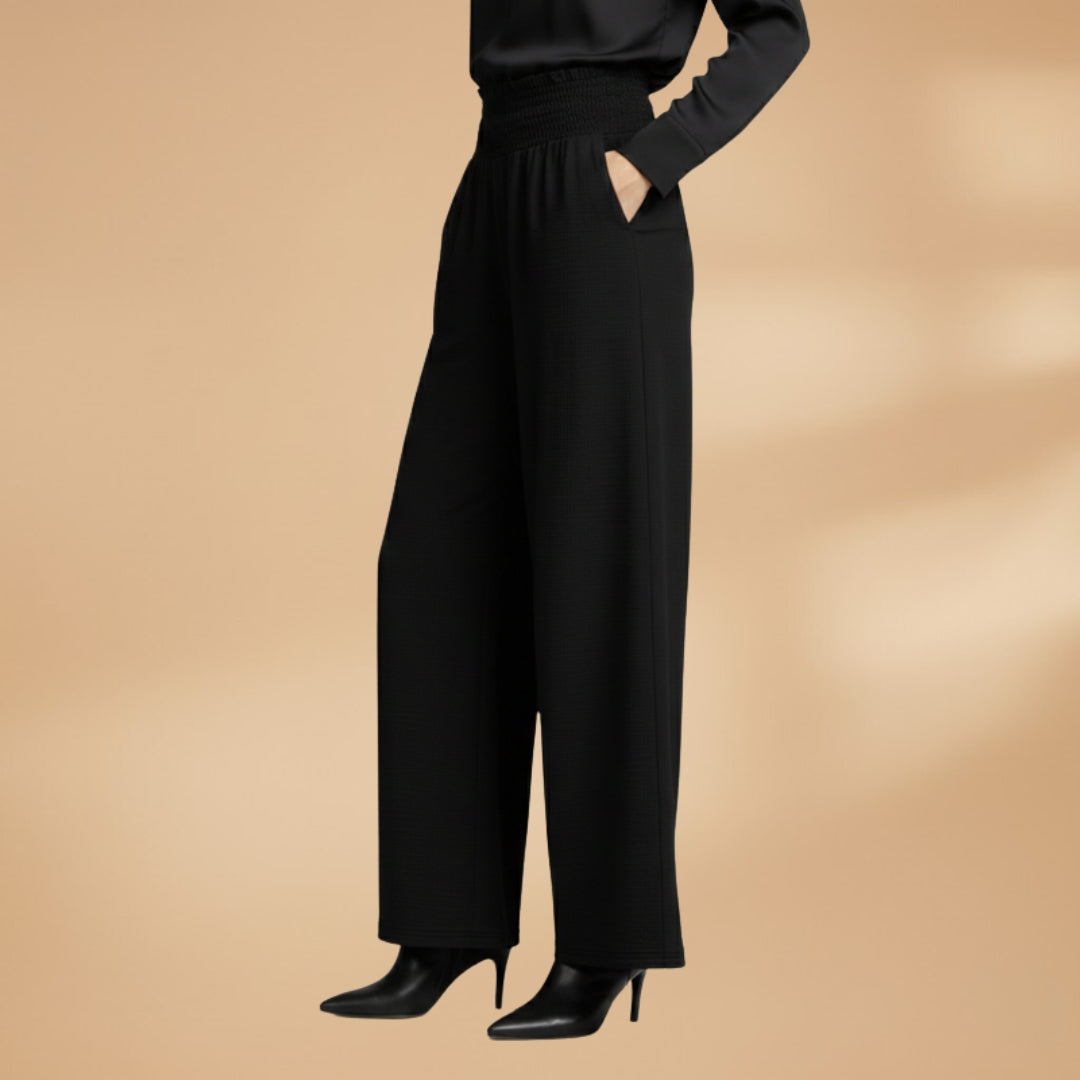 Womens Wide Leg Palazzo Pants - High Waisted Elastic Waistband with Side Slits