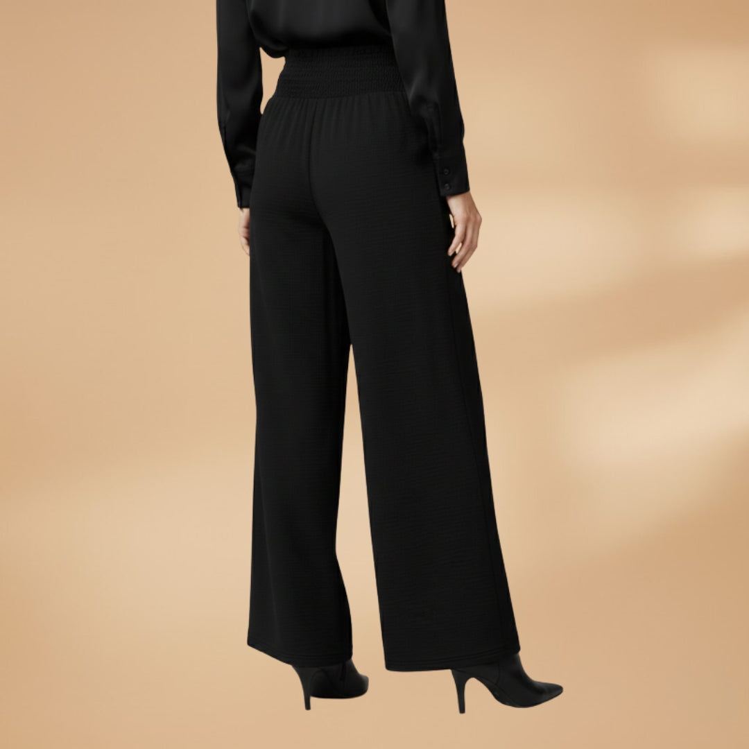 Womens Wide Leg Palazzo Pants - High Waisted Elastic Waistband with Side Slits