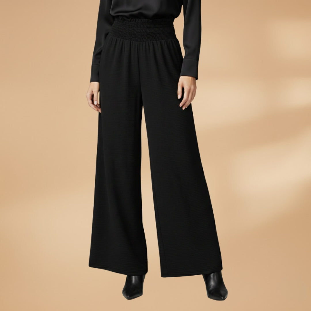 Womens Wide Leg Palazzo Pants - High Waisted Elastic Waistband with Side Slits
