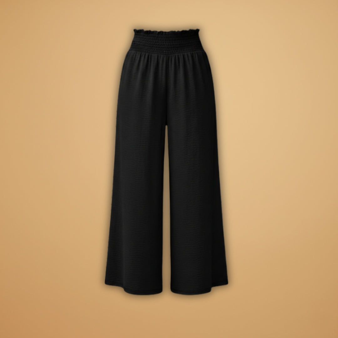 Womens Wide Leg Palazzo Pants - High Waisted Elastic Waistband with Side Slits