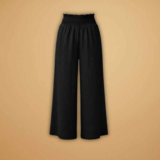 Womens Wide Leg Palazzo Pants - High Waisted Elastic Waistband with Side Slits
