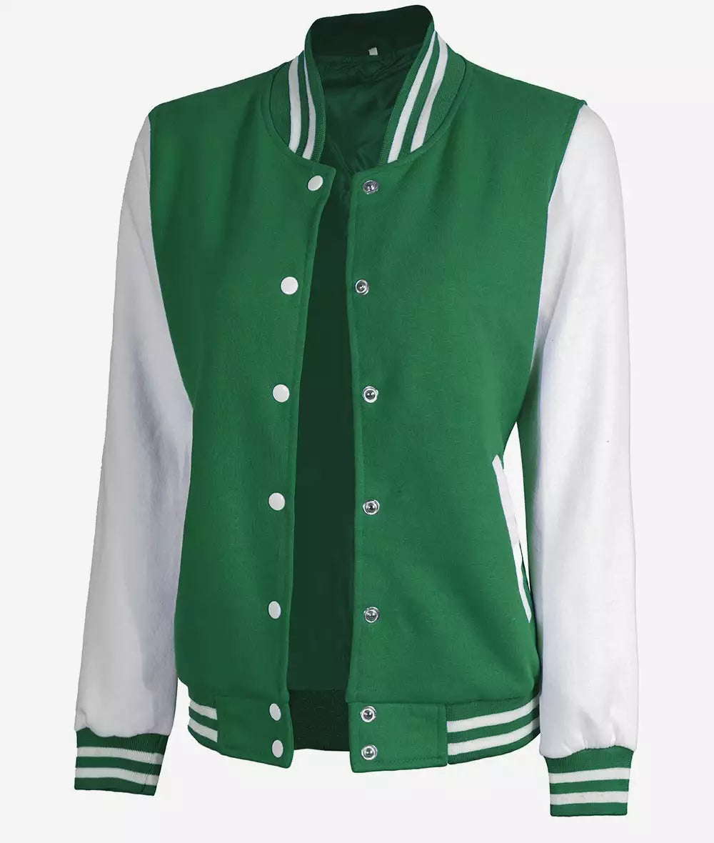 Women's Green and White Letterman Bomber Jacket – Baseball Style