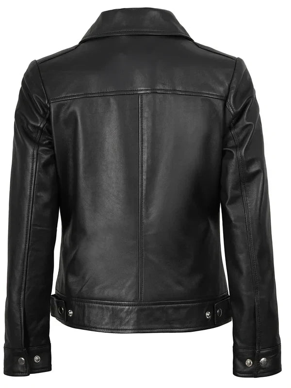 Women's Black Real Leather Harrington Style Jacket