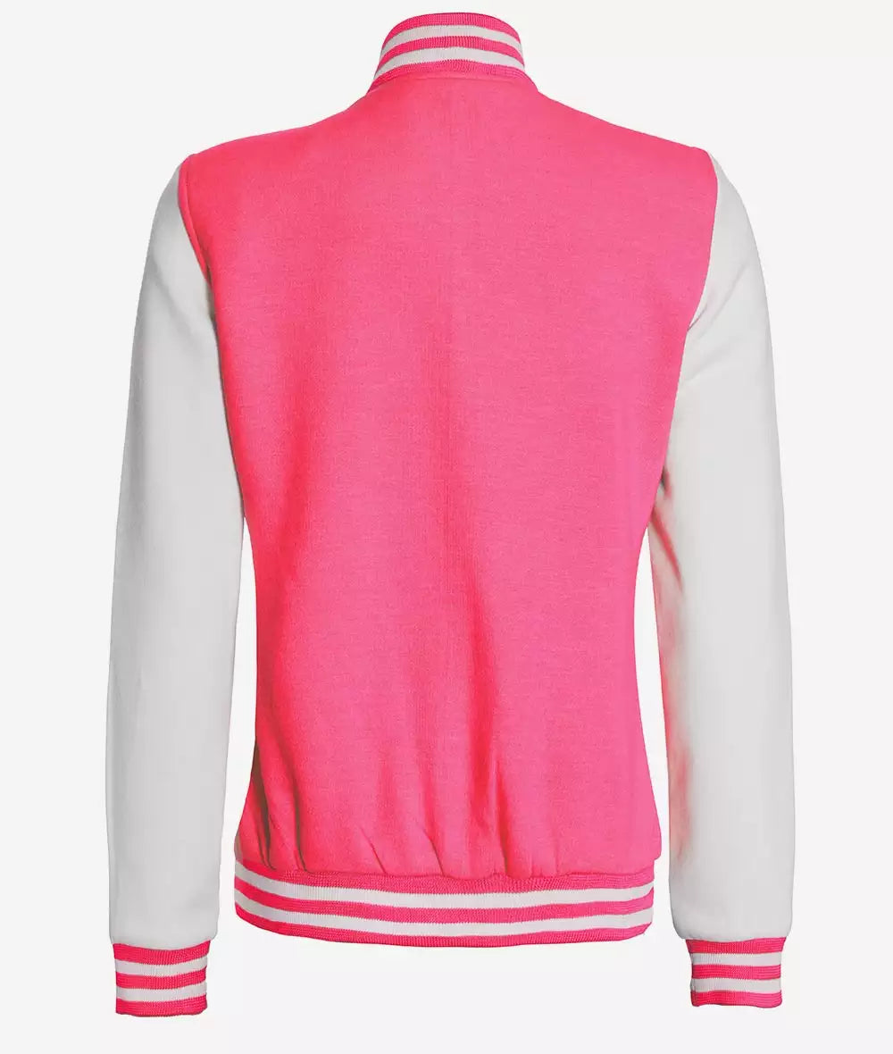 Women's Pink and White Varsity Bomber Jacket – Baseball Style