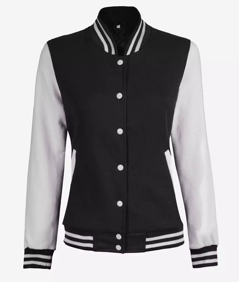 Women’s White and Black Varsity Baseball Bomber Jacket