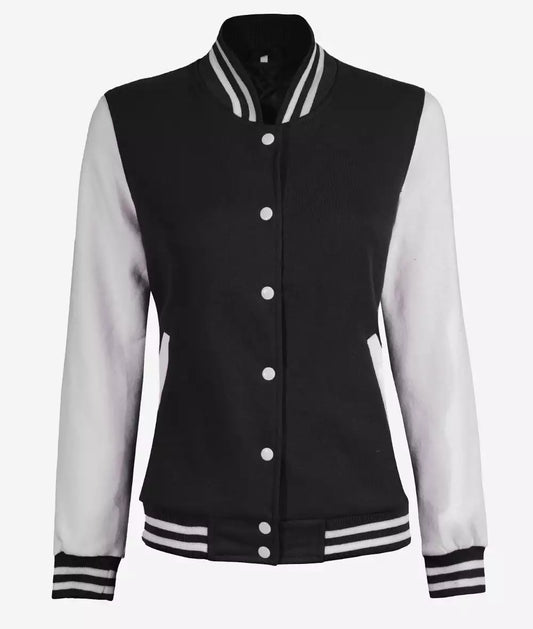 Women’s White and Black Varsity Baseball Bomber Jacket