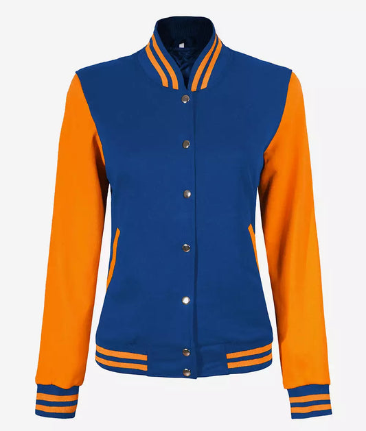 Women’s Yellow and Royal Blue Varsity Baseball Bomber Jacket