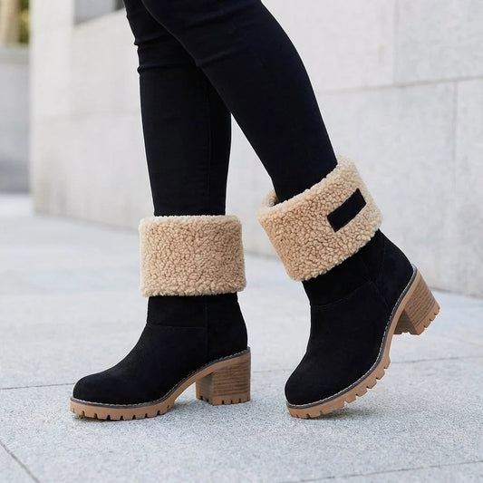 Boots For Women | Suede Snow Boots with Sherpa Cuff