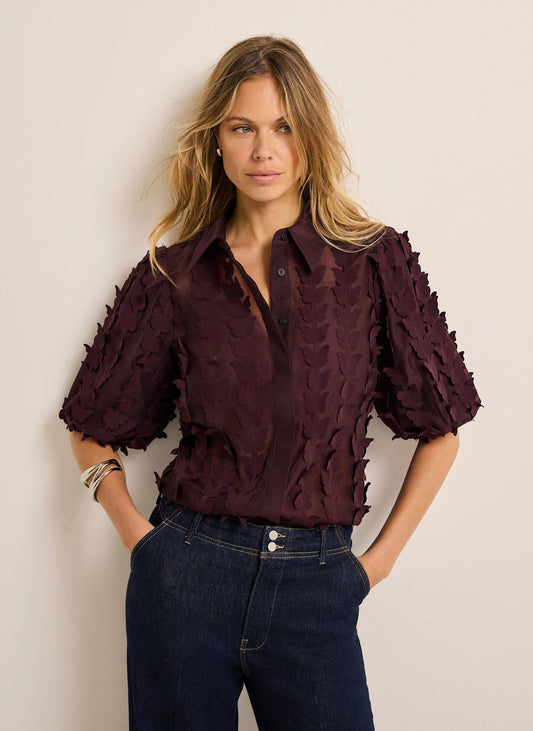 Burgundy Shirt with Butterfly Applique