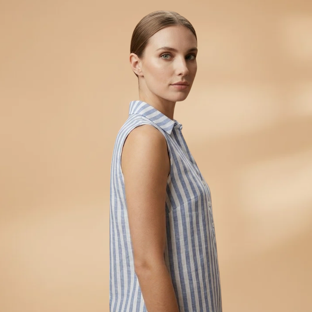 Shirt Dress with Vertical Stripes and Collar for Women