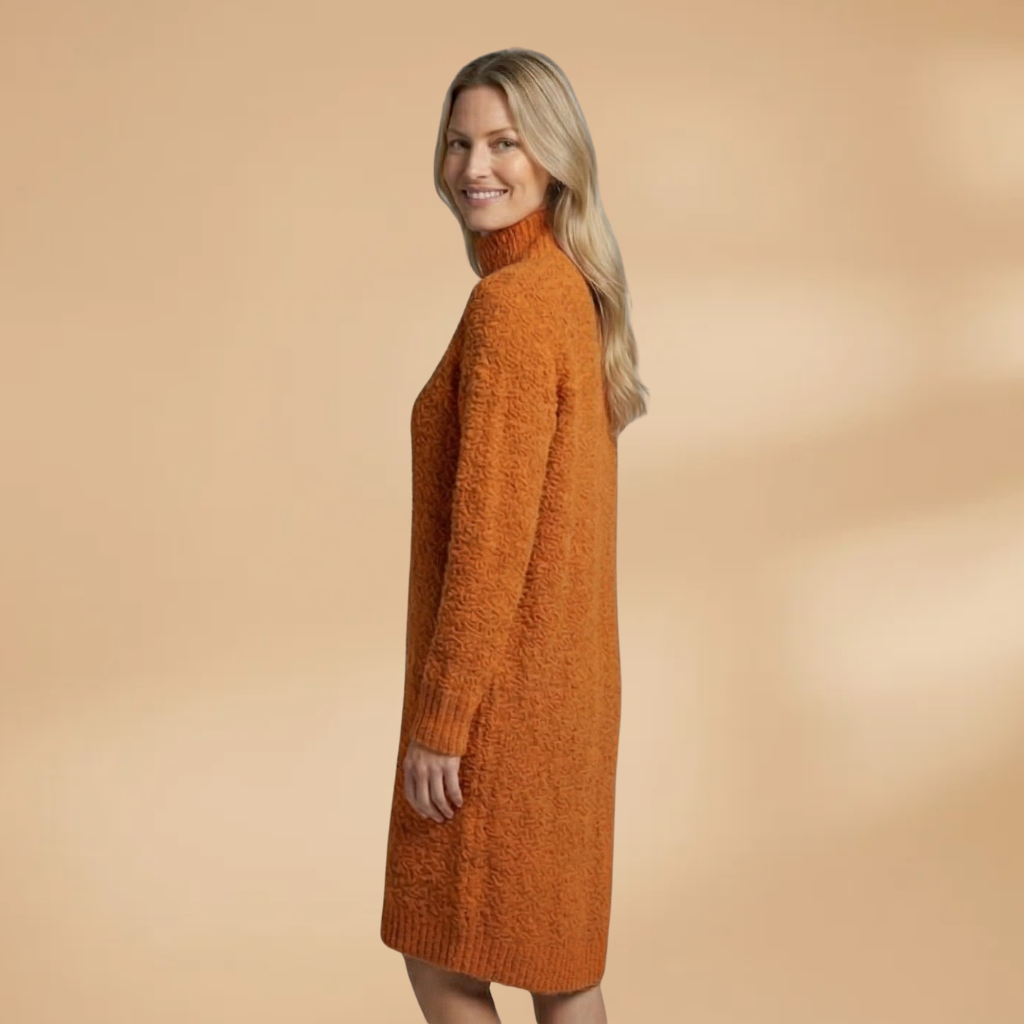Midi Dress with Button Collar and Straight Cut for Women