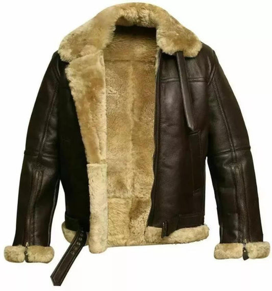 Handmade Men’s RAF B3 Sheepskin Aviator Bomber Jacket – Real Leather Pilot Coat, Winter Gift for Him
