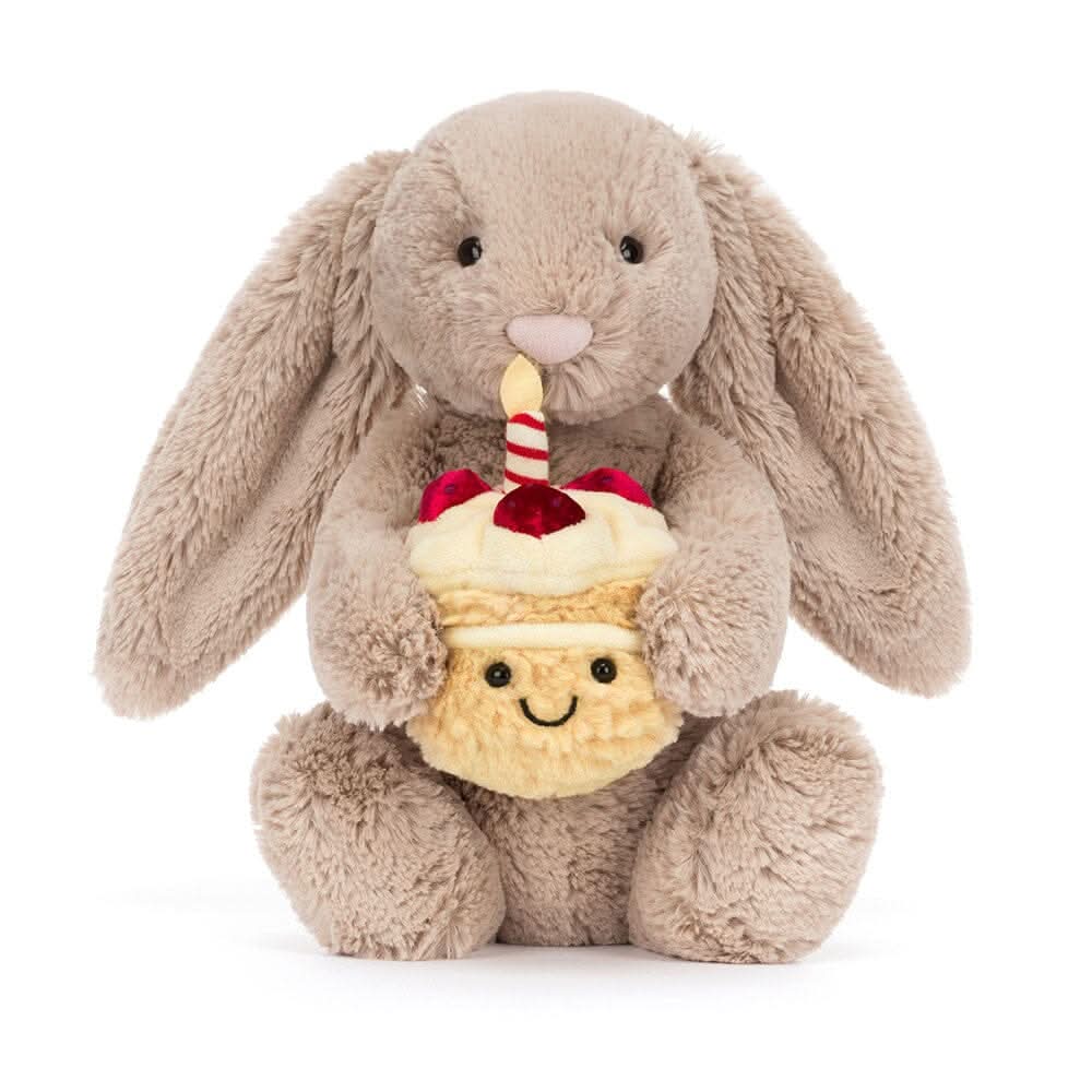 Bunny Plush Soft Toy with Birthday Cake – 31 cm