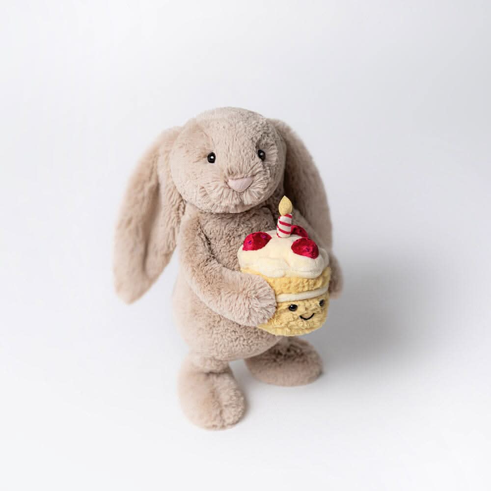 Bunny Plush Soft Toy with Birthday Cake – 31 cm