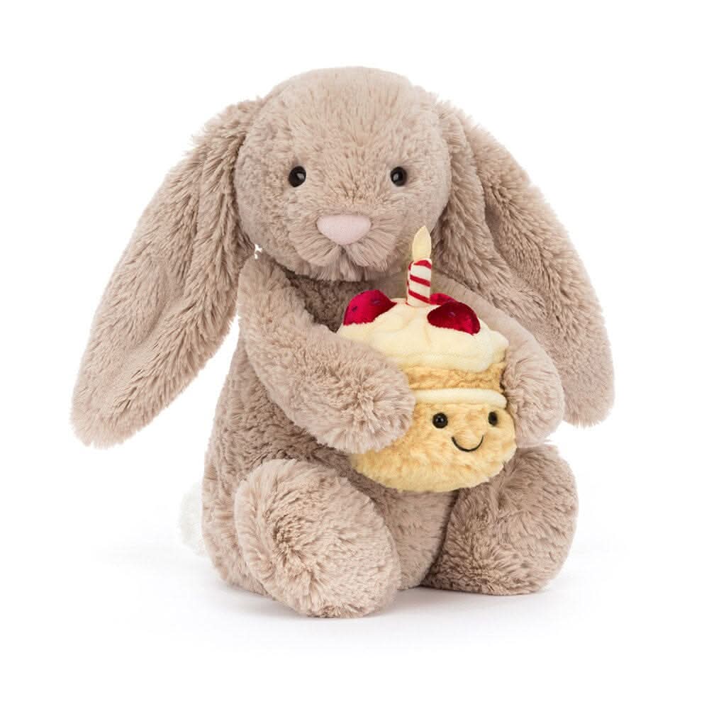 Bunny Plush Soft Toy with Birthday Cake – 31 cm