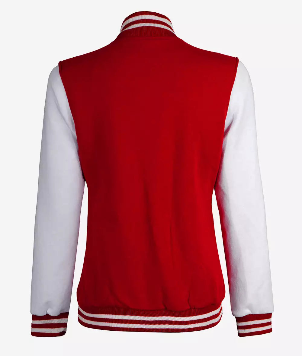 Women’s Red and White Sleeve Letterman Jacket – College Varsity Bomber