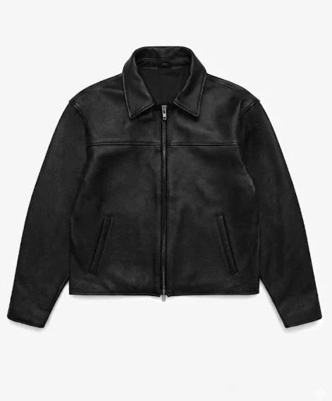 Men’s Black Sheep Leather Zip-Up Jacket – Classic Minimalist Bomber Biker Style
