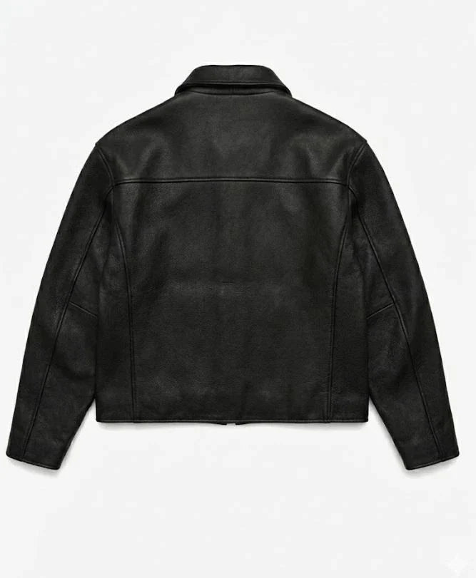 Men’s Black Sheep Leather Zip-Up Jacket – Classic Minimalist Bomber Biker Style