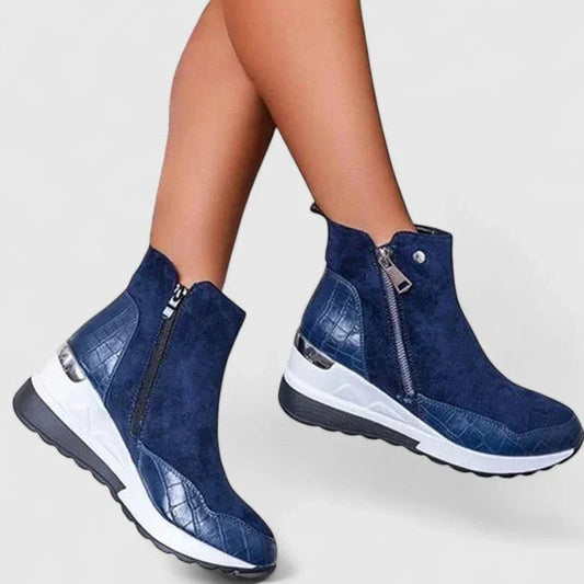 Walking Boots For Women | Croc-Embossed Wedge Ankle Side Zip