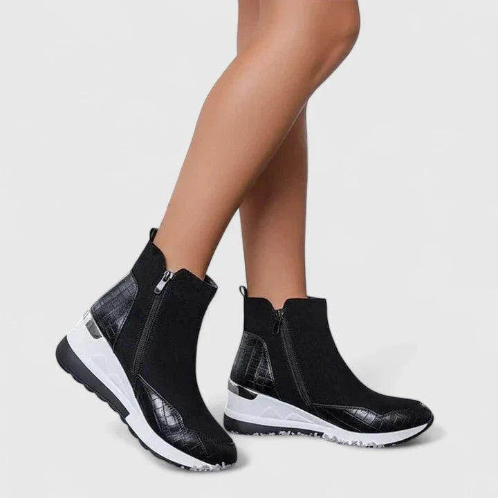 Walking Boots For Women | Croc-Embossed Wedge Ankle Side Zip