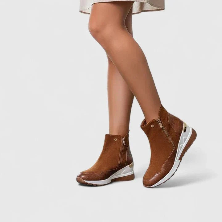 Walking Boots For Women | Croc-Embossed Wedge Ankle Side Zip