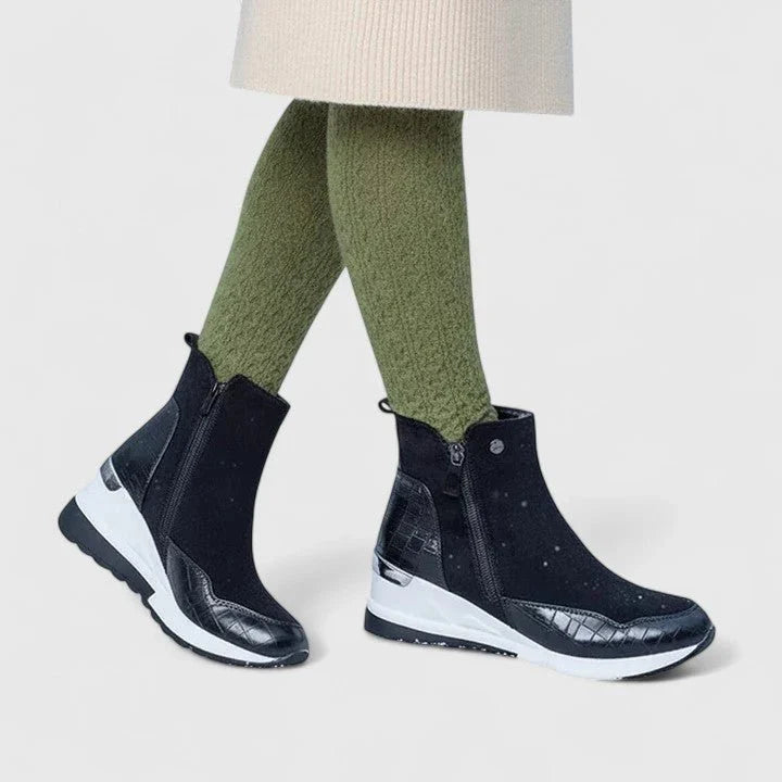 Walking Boots For Women | Croc-Embossed Wedge Ankle Side Zip