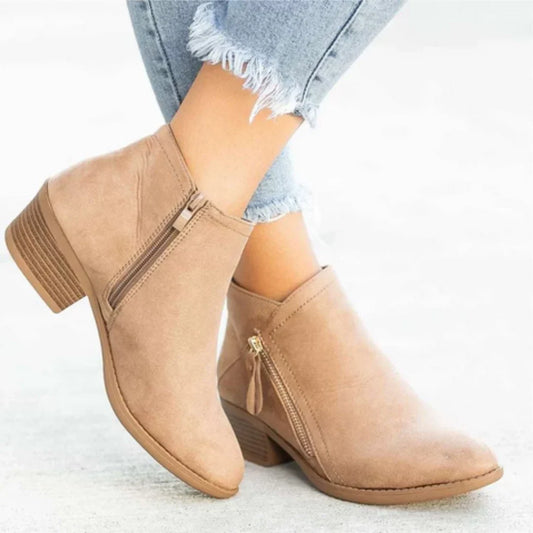 Waterproof Boots For Women | Block Heel Ankle with Side Zipper