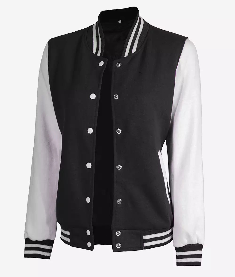 Women’s White and Black Varsity Baseball Bomber Jacket